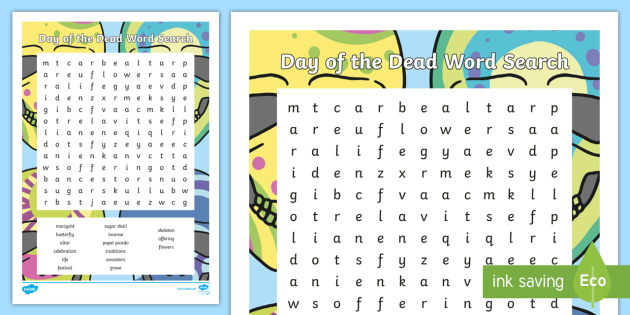 Day of the Dead Word Search - day of the dead, dia de los muertos, word search, day of the dead word search, hispanic celebrations