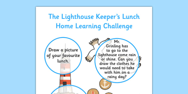 Home Learning Challenge Sheet Nursery FS1 to Support Teaching on The Lighthouse Keeper's Lunch - lighthouse