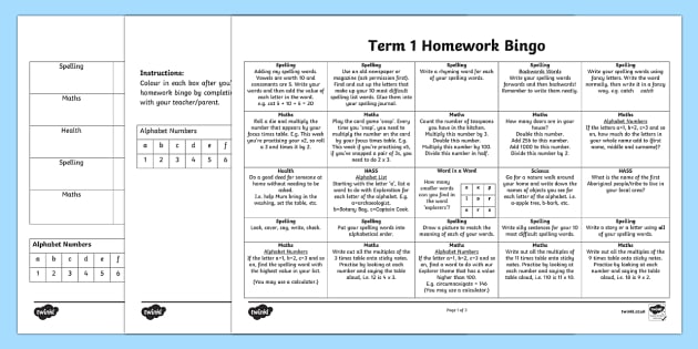 math bingo homework