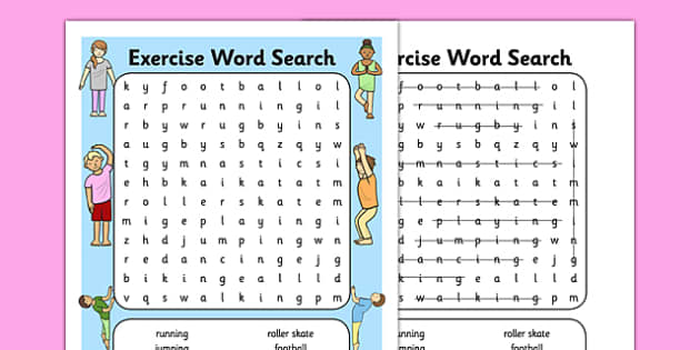 Exercise Word Search - Exercise, physical activity, keeping fit
