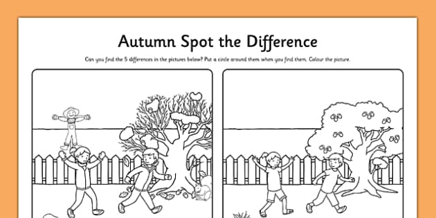 Spot the Difference Autumn Colouring Worksheet - roi, irish