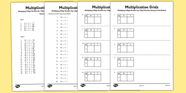 2 Digit Multiplication Box Method Grid Worksheet