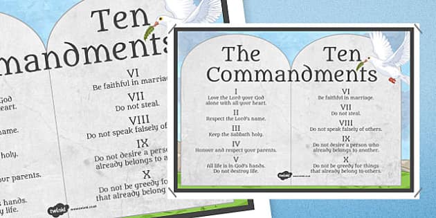 Ten Commandments Stone Tablet Display Poster - RE, Jesus, Bible