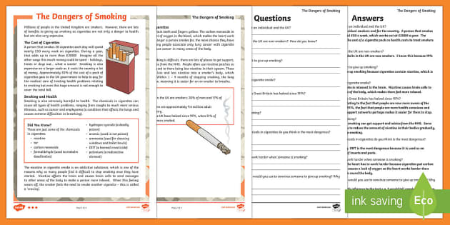 The Dangers of Smoking Differentiated Reading Comprehension