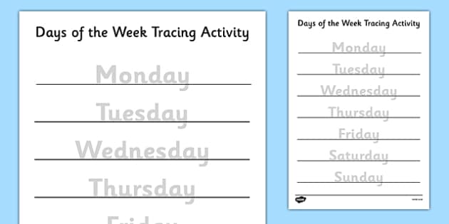 Days of the Week Tracing Activity - days of the week, days