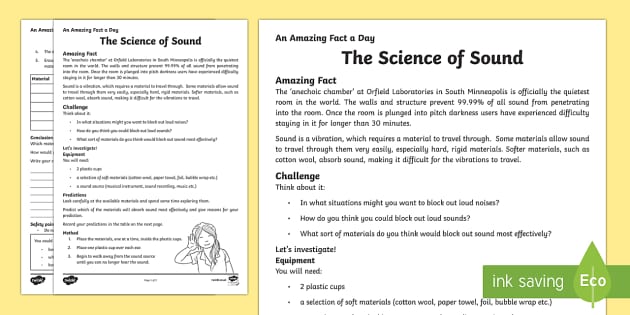 The Science of Sound Activity Sheet - Amazing Fact Of The Day
