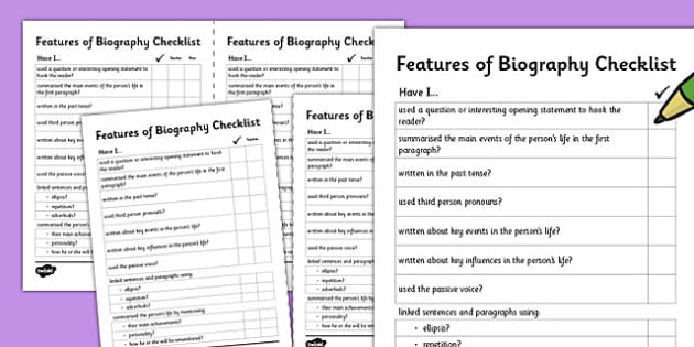 Features of a Biography Writing Checklist - features, biography
