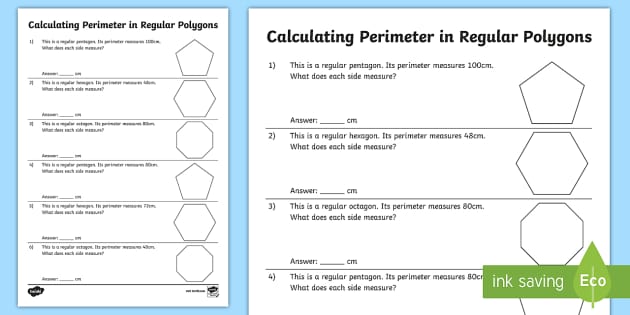 Calculating Perimeter in Regular Polygons Activity Sheet