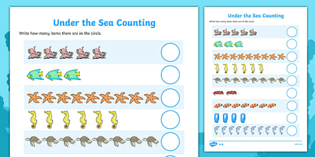 Under the Sea Counting Activity Sheet - Counting worksheet, 1-1