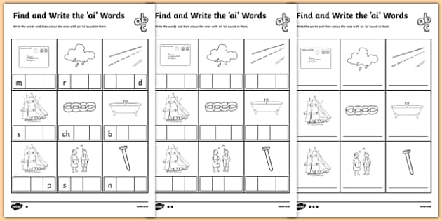 Find and Write the ai Words Differentiated Activity Sheet Pack