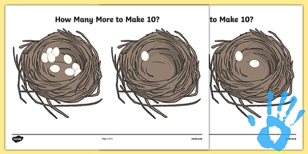Eggs in a Nest - How Many More to Make 10? Activity Sheet Pack