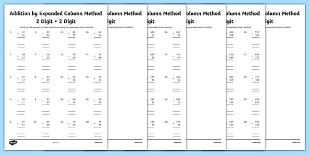 column addition homework year 2