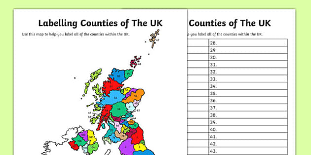 Labelling Counties of The UK Activity - label, county ...