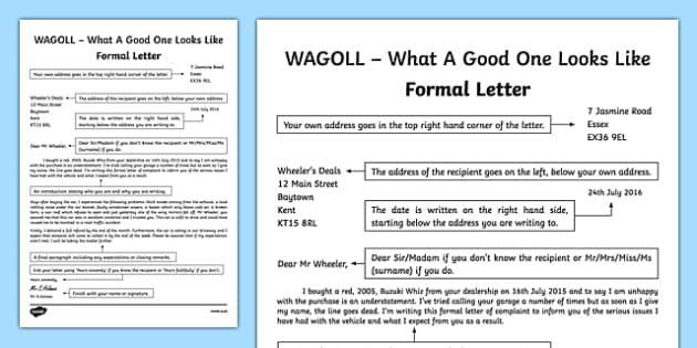 WAGOLL Formal Letter Writing Sample