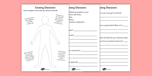 Creating a Character Worksheets - creating a character
