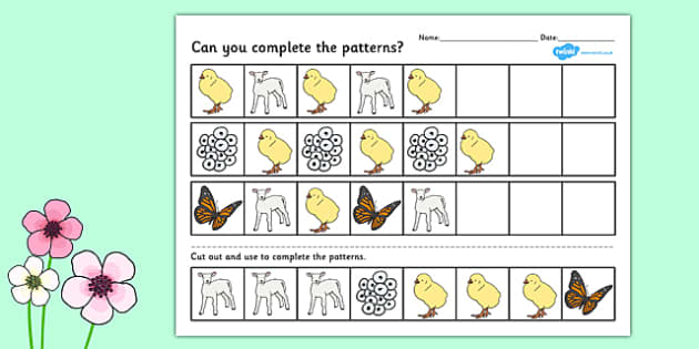 Spring Complete the Pattern Worksheet - spring, patter, sheet