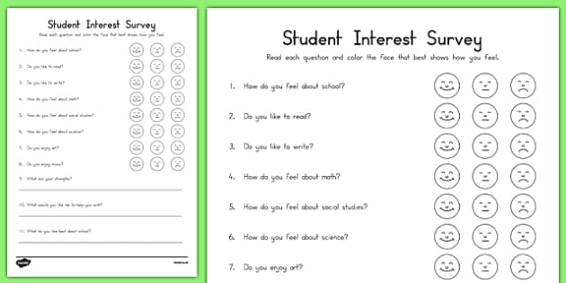 Back to School Student Interest Survey Activity Sheet, worksheet