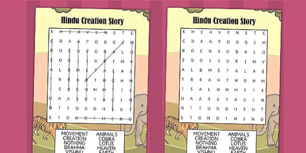 Hindu Creation Story Wordsearch Hindu Mythology Wordsearch