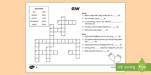  aw Digraph Differentiated Crossword Vowel Diagraph