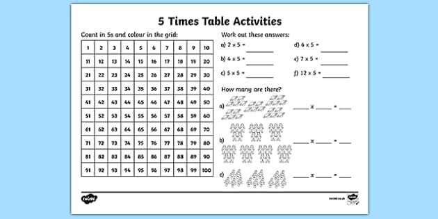 5 Times Table Activity Sheet - 5 times tables, counting 5s, 5s