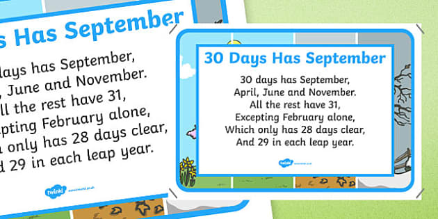 30 Days Has September Nursery Rhyme Poster 30 days has
