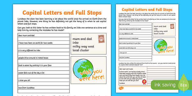 Capital Letters Full Stops Worksheets