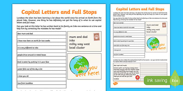 Capital Letters And Full Stops Practice Sheet Capital Letters