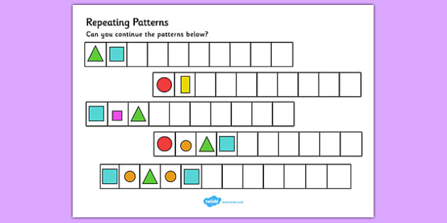Repeating Pattern Activity Sheets (Shapes and Colours)