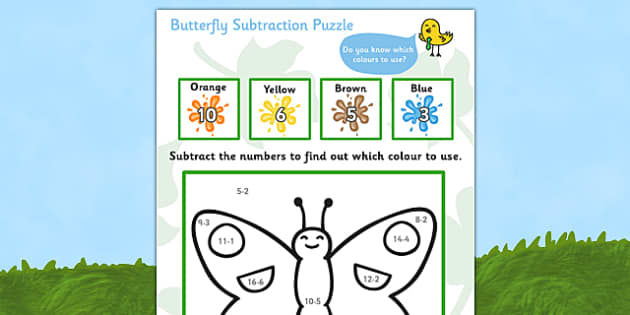 Butterfly Subtraction Puzzle 0 10 Minibeasts Minibeast