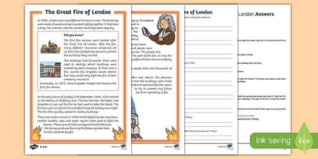 KS1 Great Fire of London Differentiated Reading Comprehension