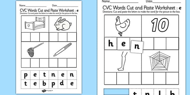 CVC Words Cut and Paste Activity Sheets e - CVC worksheets, CVC
