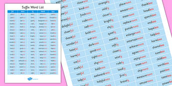 Worksheets Suffix Word List ks2 spelling primary resources page 1 suffix word list