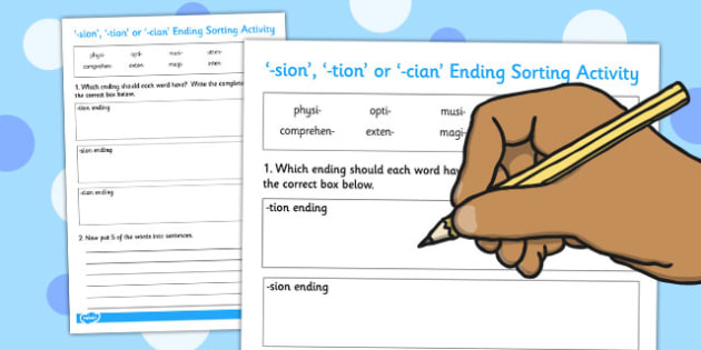 Worksheets Words Ending In Tion Worksheet sion tion or cian ending sort activity end activity