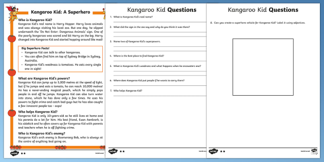 Kangaroo Kid A Superhero Differentiated Reading Comprehension