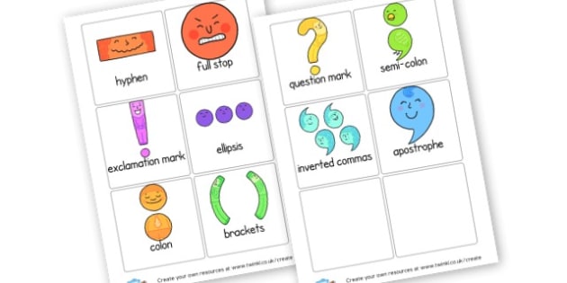 Punctuation Signs and Names Flash cards - Punctuation Primary