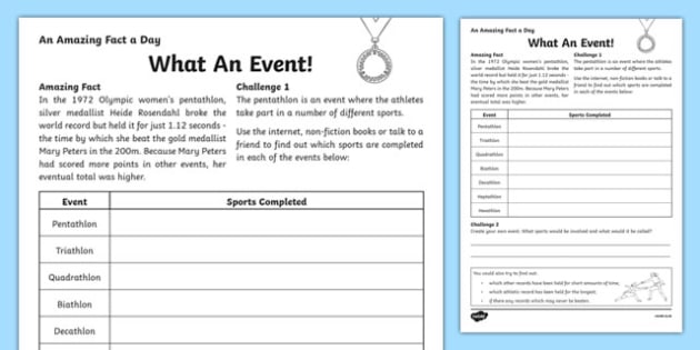 What An Event! Activity Sheet, worksheet