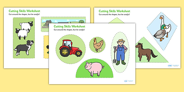 Farm Themed Cutting Skills Worksheets - cut, fine motor skills