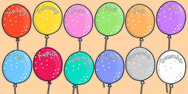 Editable Month Balloons - editable, month, balloons, display