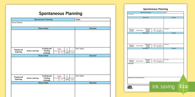 template twinkl handwriting Planning Spontaneous (Portrait) Planning EYFS Template
