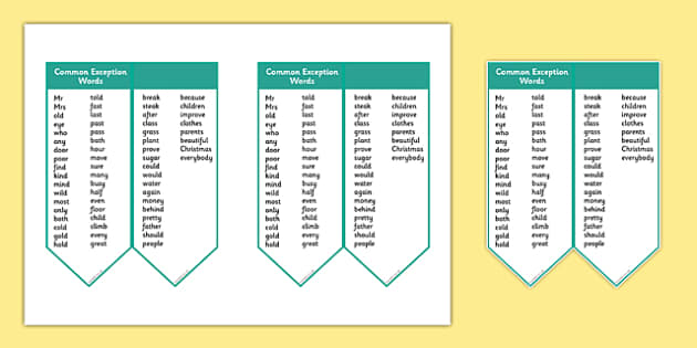 Editable Common Exception Words Year 2 Bookmark - editable