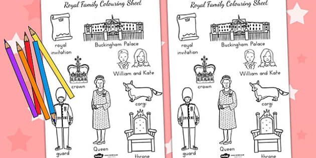 Royal Family Words Colouring Sheet - royality, queen elizabeth