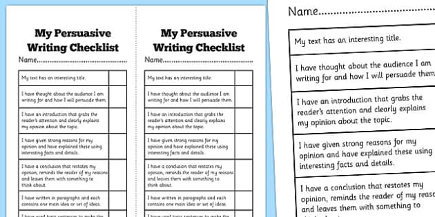 checklist for persuasive writing checklist for persuasive writing