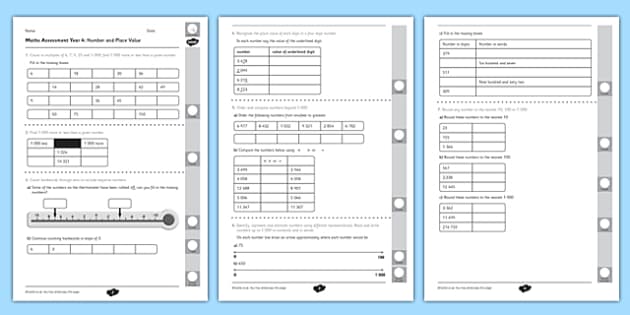 Worksheets Year 4 Maths year 4 maths assessment number and place value term 1 assessment