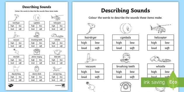 Describing Sounds Activity Sheet - science sounds, noise