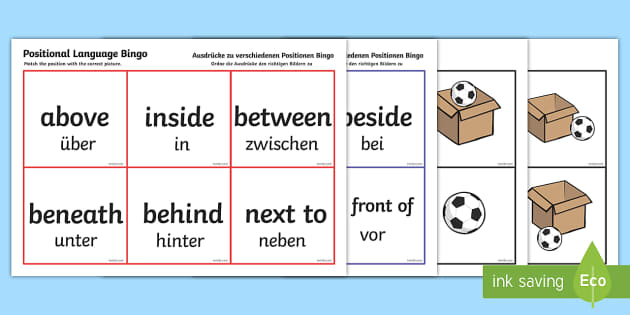 Positional Language Bingo English/German - game, Position
