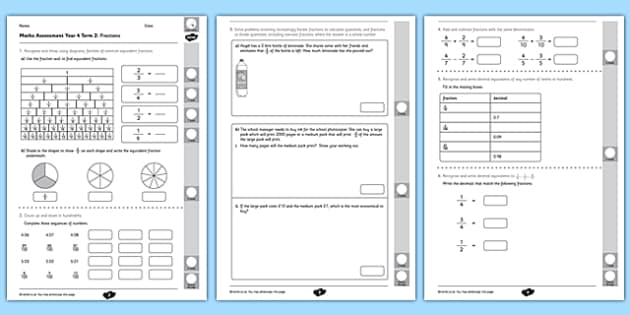 Worksheets Year 4 Maths year 4 maths assessment fractions term 2 assessment