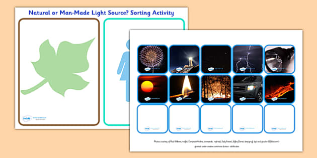 Worksheets Natural And Artificial Sources Of Light Worksheet natural and man made light source sorting activity natural