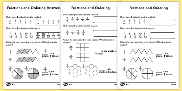 Printables Ordering Fractions Worksheet fractions and ordering activity sheet differentiated putting in order