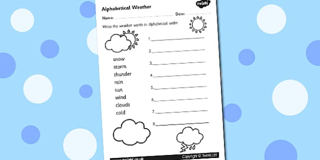 Alphabet Ordering Worksheet - weather, alphabet, a-z