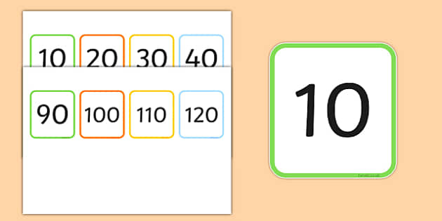 Multiples of 10 Flash Cards - multiples, counting, times table